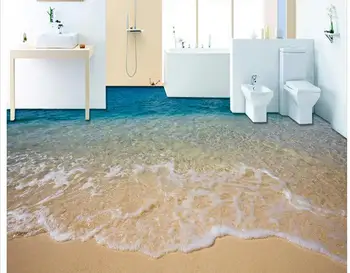3d grindų dažymas tapetų Bangos Paplūdimyje 3D grindų 3d vonios kambario apmušalai atsparus vandeniui 3d grindys