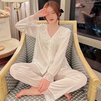 Nėriniai princesė mielas ledo šilko pižama tinka moterų sweet home drabužius moterų pižama