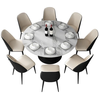 Rotacinis minimalistinio aukštos kokybės butas teleskopinis valgomasis stalas daugiafunkcinis modernus minimalistinio apskritojo stalo stalas ir kėdė rinkinys