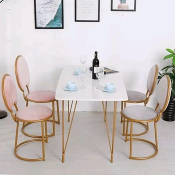 ChinaFurniture alternatyva perdirbimo ir modernus lengvųjų prabangus marmuro plokštės iš nerūdijančio plieno kojos valgomojo stalas, kėdės ir vakarienė