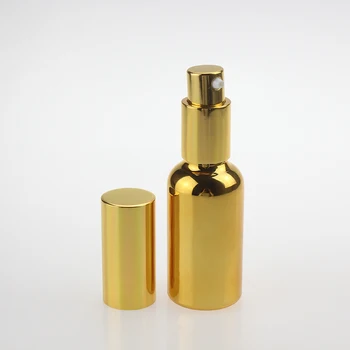 wholesale50pcs 30ml aukštos temperatūros auksą, padengtą losjonas butelį su pompa, tuščias 1 uncijos stiklo kosmetikos butelį skystas kremas