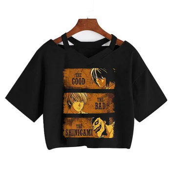 Death Note Laišką marškinėlius Prarasti V-kaklo trumpomis rankovėmis Tee Punk Ryuuku spausdinti viršuje streetwear Vasaros Seksualus Apkarpyti viršūnes T-shirt camiseta