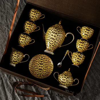 Leopard Kavos Puodelio ir Plokštės Rinkinys Europos Kaulų Kinijos Keramikos Retro Britų Arbatos Rinkinys Šeimos Viešbutis, Šviesos Prabanga