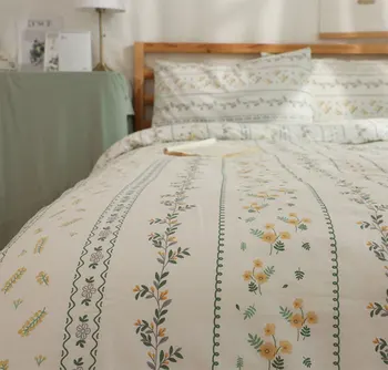 Romantiška sielovados žalia geltona patalynės komplektas,vieną dvigubo medvilnės twin visą karalienė namų tekstilės butas lapas pagalvės užvalkalą antklodė padengti
