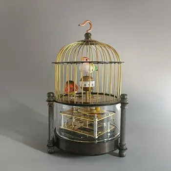 Senas Kinų žalvario, vario paukštis narve Mechaninė Stalo Laikrodis, Žadintuvas