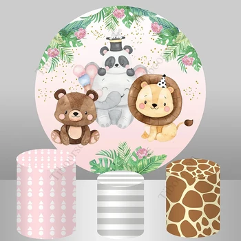 Baby Shower Turas Fone Padengti Berniukas Mergaitė Gimtadienio Apdailos Mielas Panda Liūtas Miške Temą Lentelė Reklama Apskritimo Fone