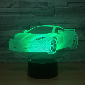 Automobilių sporto 3d paveikslas naktinė lempa Septynių spalvų Akrilo 3D vaizdo Veiksmų skaičius, Nuotolinio valdymo pultas Belaidis garsiakalbis Kambarys ornamentu A98