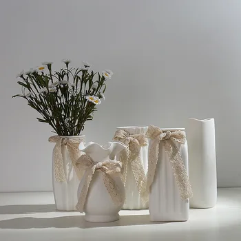 Literatūros Balta Mažų Šviežių Vaza Keramika Hydroponic Gėlių Kompozicijų Gypsophila Kambarį Šiuolaikinės Apdailos Apdaila
