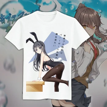 Anime Seishun Buta Yarou wa Bunny Mergina Senpai no Yume wo Minai cosplay t-shirt Mai Sakurajima marškinėlius Tees Viršūnės