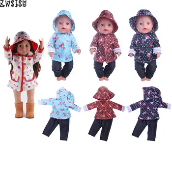 Lėlės Drabužiai 4 Stilius Lietpaltis 1 Set=Skrybėlę+Ilgomis Rankovėmis Kišenėje Kailis+Kelnės (18 Colių American Doll&43 Cm Born Lėlės Gamybos
