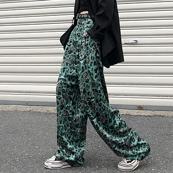 Europoje ir Amerikoje Stiliaus Leopard Kelnės Moterims Aukšto Juosmens Visas Ilgis Apmušalas Kelnės Mergaitėms, Hip-Hop Streetwear Gėlių Kelnės Moteriška