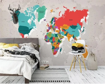 beibehang užsakymą Derliaus margi spalvų pasaulio žemėlapį, Foto Tapetai, freskos gyvenamojo Kambario, Vaikų kambario 3d tapetai, freskos tapeta