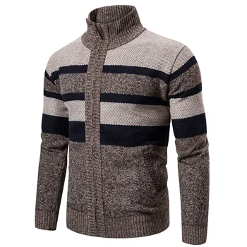Rudenį 2023 Žiemos Mens Vilnos Megztinis Vyrams Storio Dryžuotas Sweatercoats Vyrų Megztas Slim Fit Šiltas Užtrauktuku Megztiniai M-XXXL