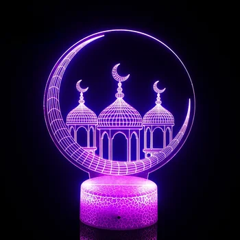 Islamo Kambarį Apdailos Spalvinga 3d Naktį Šviesos diodų (LED Jutiklinis Nuotolinio Valdymo Ramadanas Dovana 3D Stalo Lempa Vaikams Gimtadienio proga