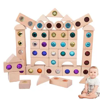 Medinių Statybinių Blokų Rinkinį Vaikams Skaidrus Windows Blokai Akrilo Kubeliai Vaikai Montessori Veiklos Krovimas Žaislai Kūdikiams, Baby