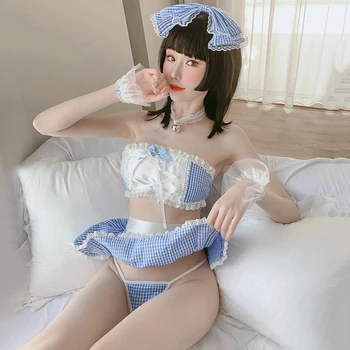 Seksualus putėsiai pižama nustatyti moters Apatiniai, Seksualus apatinis trikotažas vienodas pagundai nėrinių cosplay seksualus vamzdžio viršaus Japonijos kambarinės kostiumas tinginys