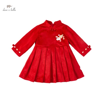 DBJ19939-2 dave bella žiemos kūdikių mergaičių mielas gėlių siuvinėjimas suknelė mados vaikai mergaitė grupė dress kūdikių lolita drabužiai