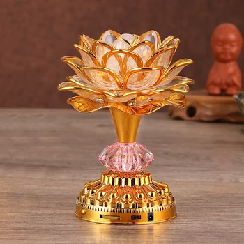 Lotoso Gėlė, Žibintai Buda Ryškios Lempos LED Spalvinga Šviesos Lotus Žibintai Buda Malda Mašina Deivė Budistų Muzikos Šventykla