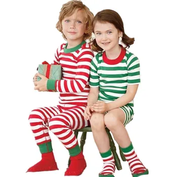 Kalėdų Pižama Vaikams Drabužių Nustatyti 1-7 Metų Medvilnės Visą Rankovės berniukai sleepwear Dryžuotas Mergaičių Pižamos Vaikams Drabužių