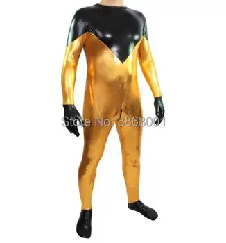 Nauja stiliaus Aukso&Juodos spalvos vyriški Seksualus blizga Metalo Zentai Catsuit Mados Įdomus jumpsuit