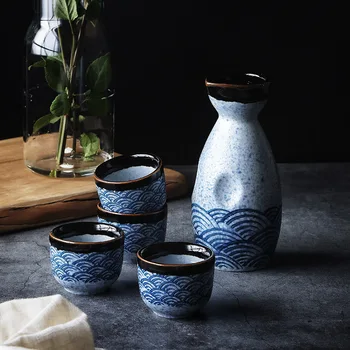 Baras Nustatyti Keramikos Mėlynos ir Baltos spalvos dažais Japonų Stiliaus Vardan, Vyno taurė Klubo Kolbą Mažas Handless Winecup Vyno Baras Nustatyti
