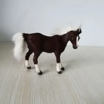 mažas modeliavimas arklių žaislas plastikiniai&kailio, rudos spalvos arklys lėlės modelio dovana, apie 12x11cm