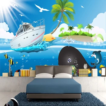 Individualizuotos fono paveikslėlį 3d freskos animacinių filmų kruizinių laivų pajūrio jūros dugno, vaikų kambarys, TV foną, sienos tapetai, dekoratyvinis dažymas