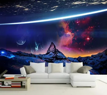 Papel de parede Šiuolaikinės fantazijos visatoje, žvaigždėtą dangų, kalnus, upes ir 3D tapetai, freskos,svetainė, namų dekoro
