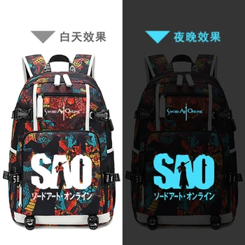 Naujas Kardas Meno Internete kuprinę nešiojamojo kompiuterio krepšys Vyrai, kelioniniai krepšiai, USB Kirito Yuuki Asuna Oksfordo Kuprinė