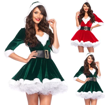 Helovyno Cosplay Kostiumų Mados Suknelė Tiktų Moterims Kalėdų Išgalvotas Šalis Suknelė Sexy Santa Komplektus Hoodie Santa Claus Saldainiukas