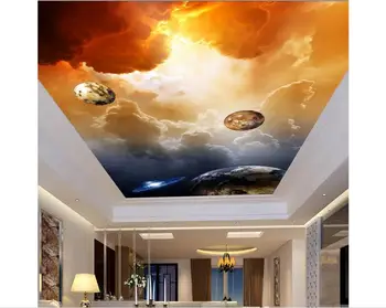 Pritaikyti 3d foto tapetai, 3d sienų lubų tapetai freskomis visatos erdvės, debesys, miegamojo freskomis 3d kambario tapetai