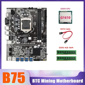 B75 BTC Kasybos Plokštė 8XUSB+G1610 CPU+2XDDR3 4GB RAM+SATA Kabelis B75 LGA1155 USB Miner Plokštė