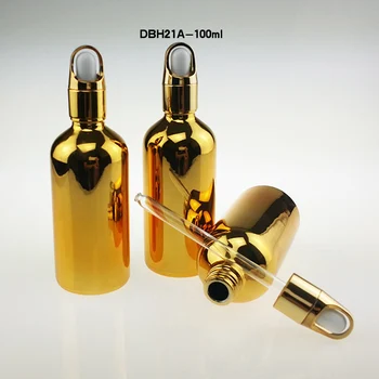 100vnt aukso aukštos kokybės 100 ml stiklo baltos gumos užkratas buteliuką eterinio aliejaus , tuščias 100 ml aukso stiklo reagento buteliuko lašintuvu