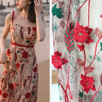 Aukštos kokybės tinklelio medžiagos trimatis gėlių spalvos siuvinėjimo siūlai tissu Aukštos klasės cheongsam audinio suknelė